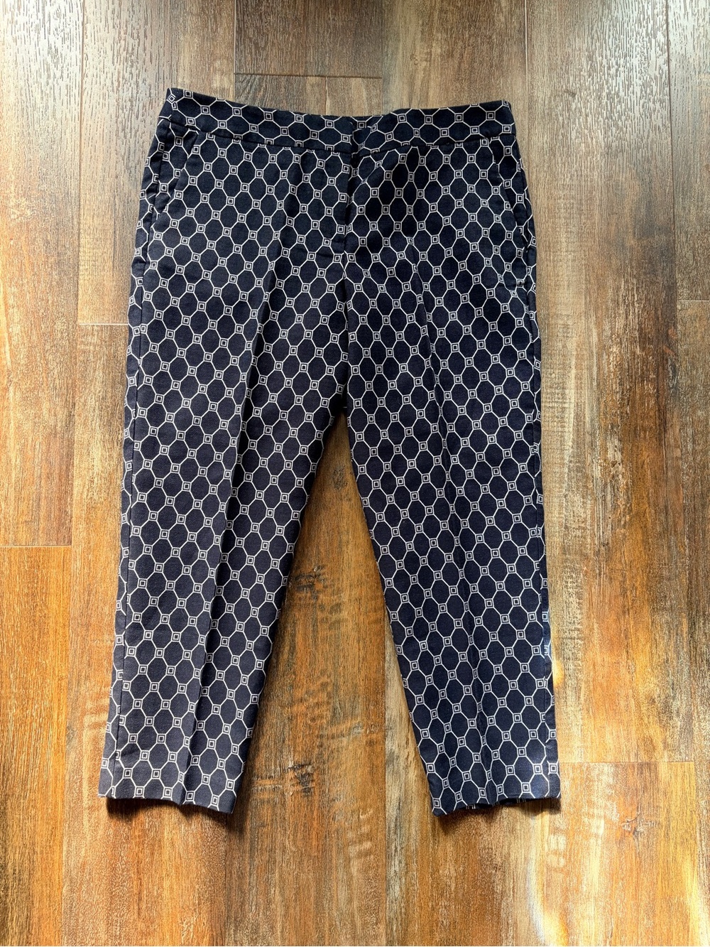 Talbots Women’s Petites Blue/White Geometric Ankle Signature Pants 14P NWT